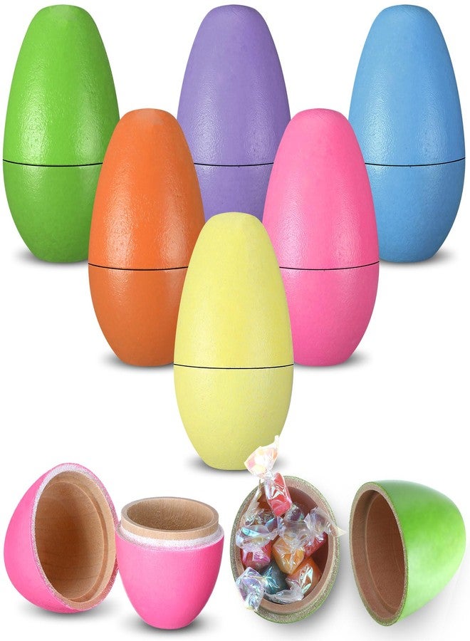 Marsui 12 Pcs Fillable Easter Colorful Wooden Eggs Basket Stuffers Hollow Wooden Easter Fake Eggs Hunt DIY Painting Art Craft Decorations Spring Home Decor - Image 1